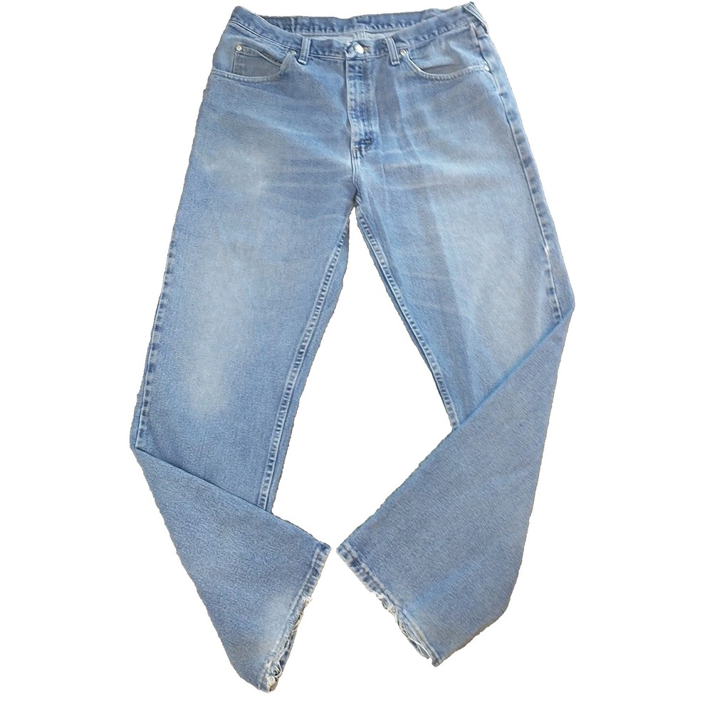 Wrangler 9760WDR Mens Light Wash Straight Leg Denim Jeans Blue 34x33 Distressed